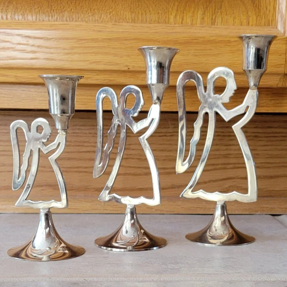 VTG Praying Angel Candlesticks Set of 3 by International Silver Co – Brass Tone
